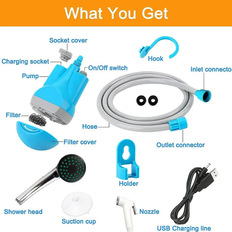 Portable Rechargeable Camping Shower – Handheld, Durable & Versatile