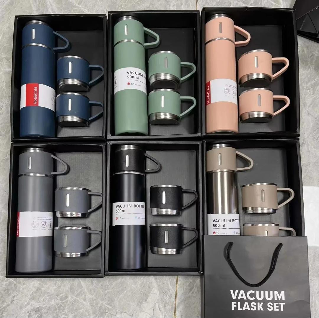 3 Cup Double-Layer Stainless Steel Vacuum Flask Set